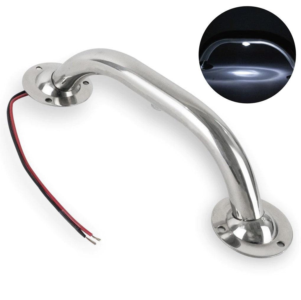 Marine Grab Handle Handrail with LED Light, Polished Stainless Steel  Construction