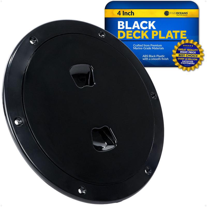 4" Round Boat Deck Plate – Watertight, Black ABS Plastic | Five Oceans | Canadian Marine & Outdoor Equipment