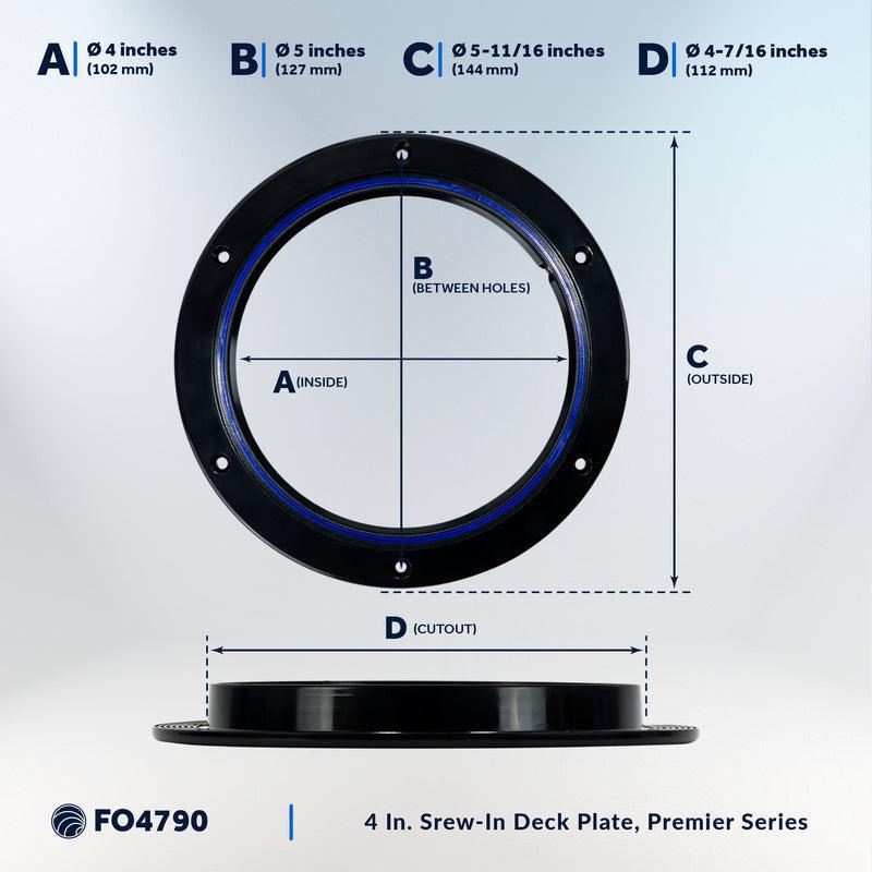 4" Round Boat Deck Plate – Watertight, Black ABS Plastic | Five Oceans | Canadian Marine & Outdoor Equipment