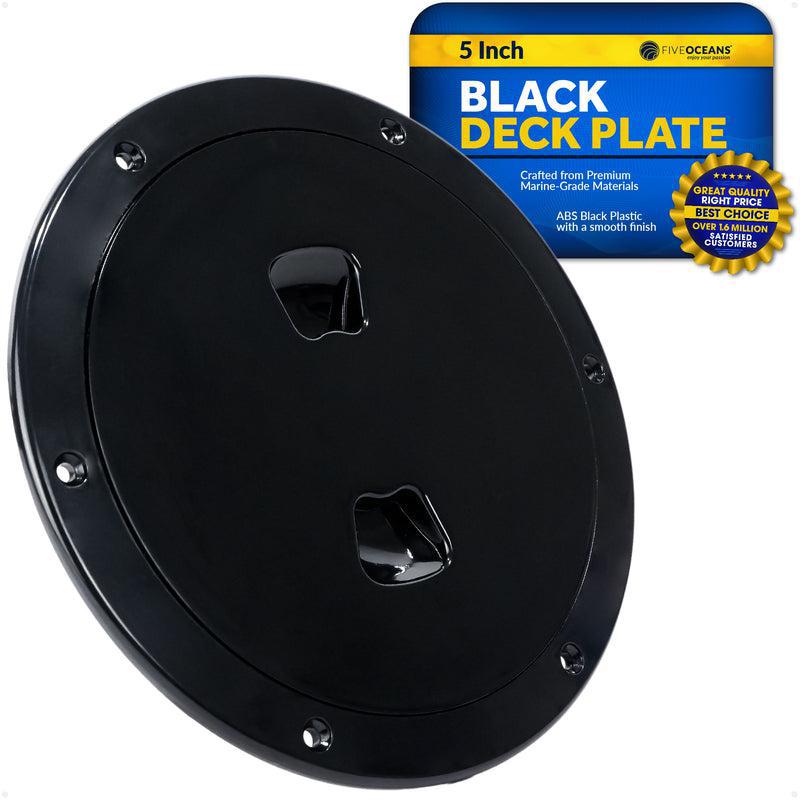 5" Round Boat Deck Plate – Watertight, Black ABS Plastic | Five Oceans | Canadian Marine & Outdoor Equipment