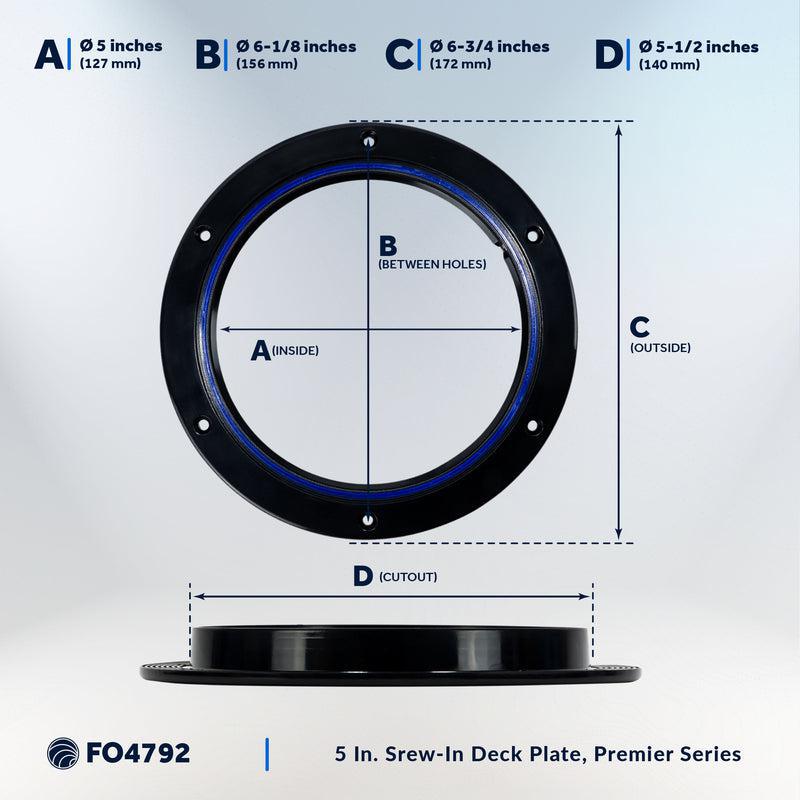 5" Round Boat Deck Plate – Watertight, Black ABS Plastic | Five Oceans | Canadian Marine & Outdoor Equipment