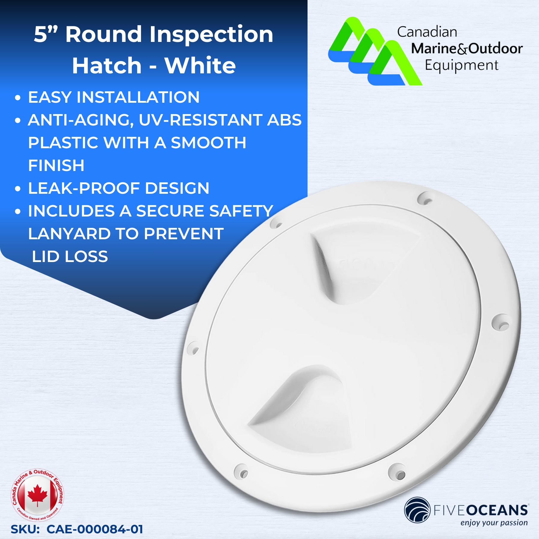 5” Round Inspection Hatch, White - Five Oceans | Canadian Marine & Outdoor Equipment