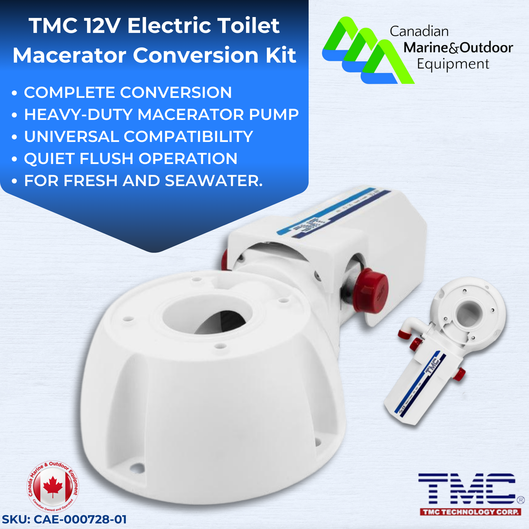 TMC 12V Electric Toilet Macerator Conversion Kit for Marine & RV Use | Canadian Marine & Outdoor Equipment