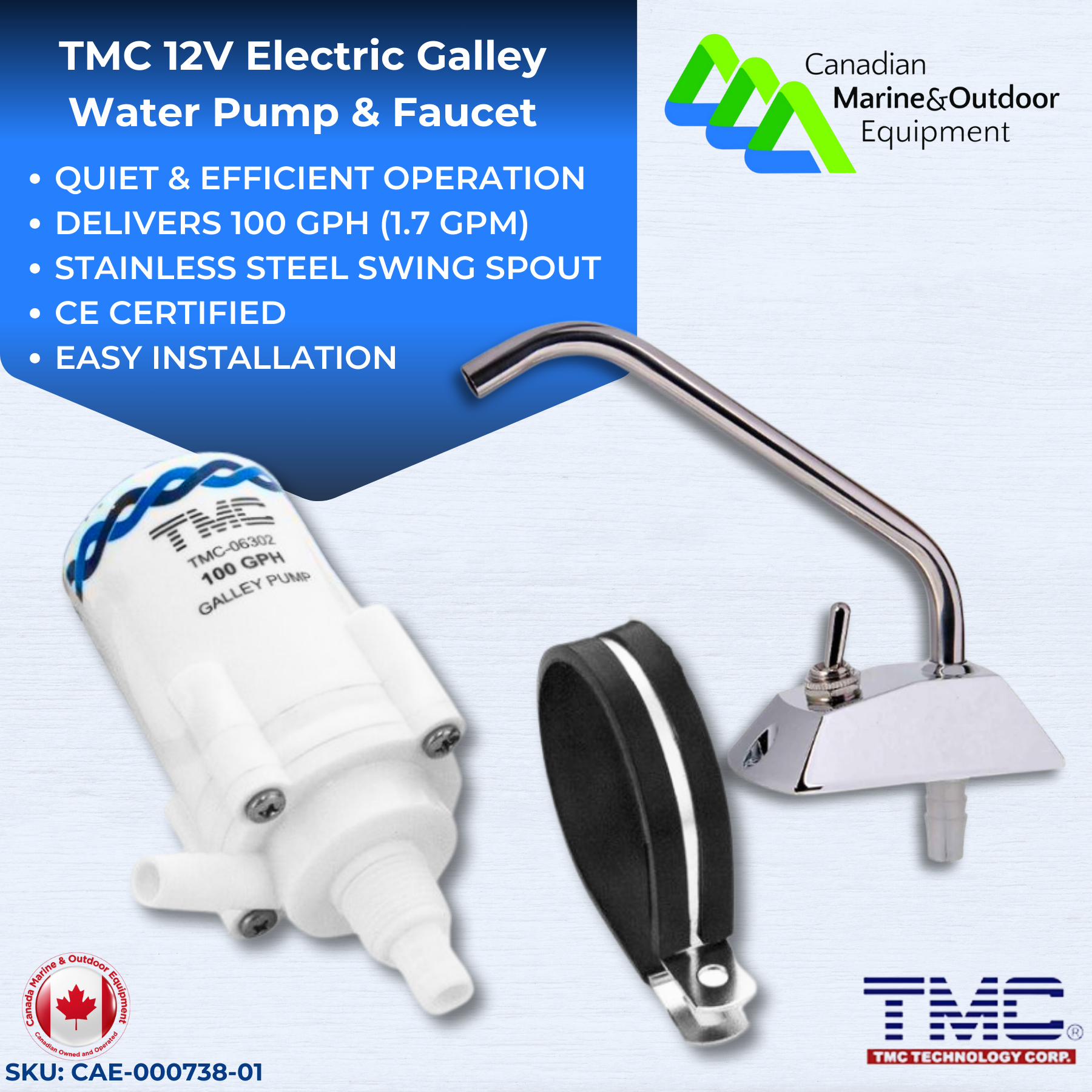 TMC 12V Electric Galley Water Pump & Faucet – Quiet & Efficient | Canadian Marine & Outdoor Equipment