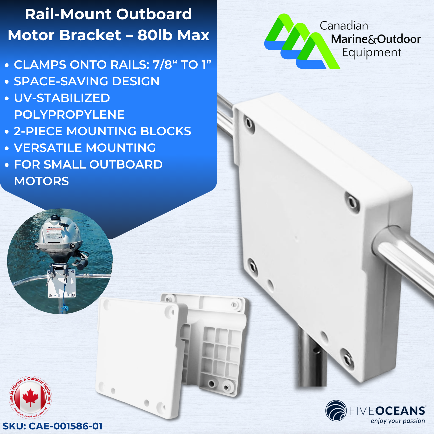 Rail-Mount Outboard Motor Bracket – 80lb Max | Five Oceans | Canadian Marine & Outdoor Equipment