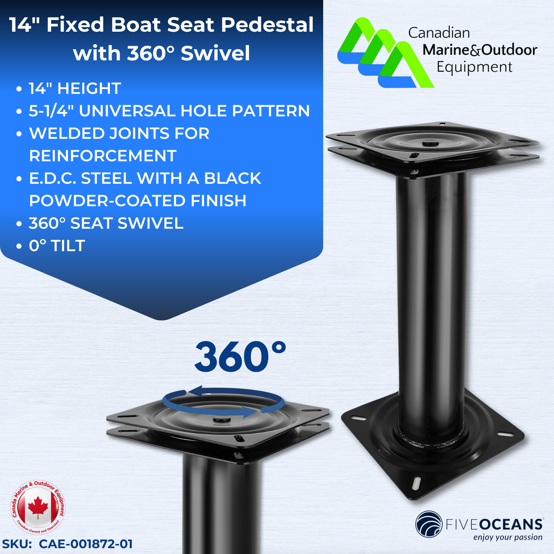 14" Fixed Boat Seat Pedestal with 360° Swivel | Five Oceans | Canadian Marine & Outdoor Equipment