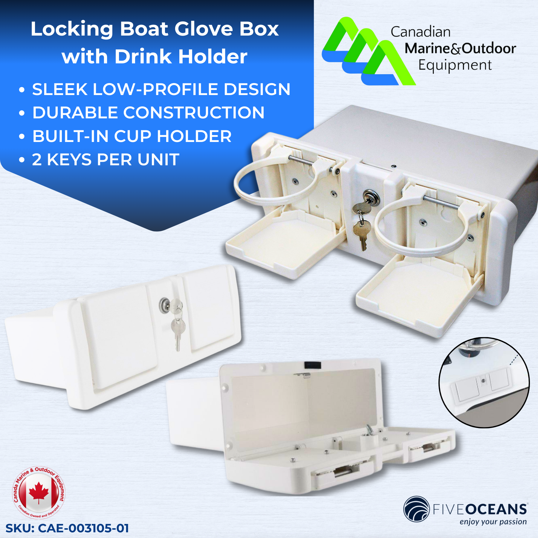 Locking Boat Glove Box with Drink Holder