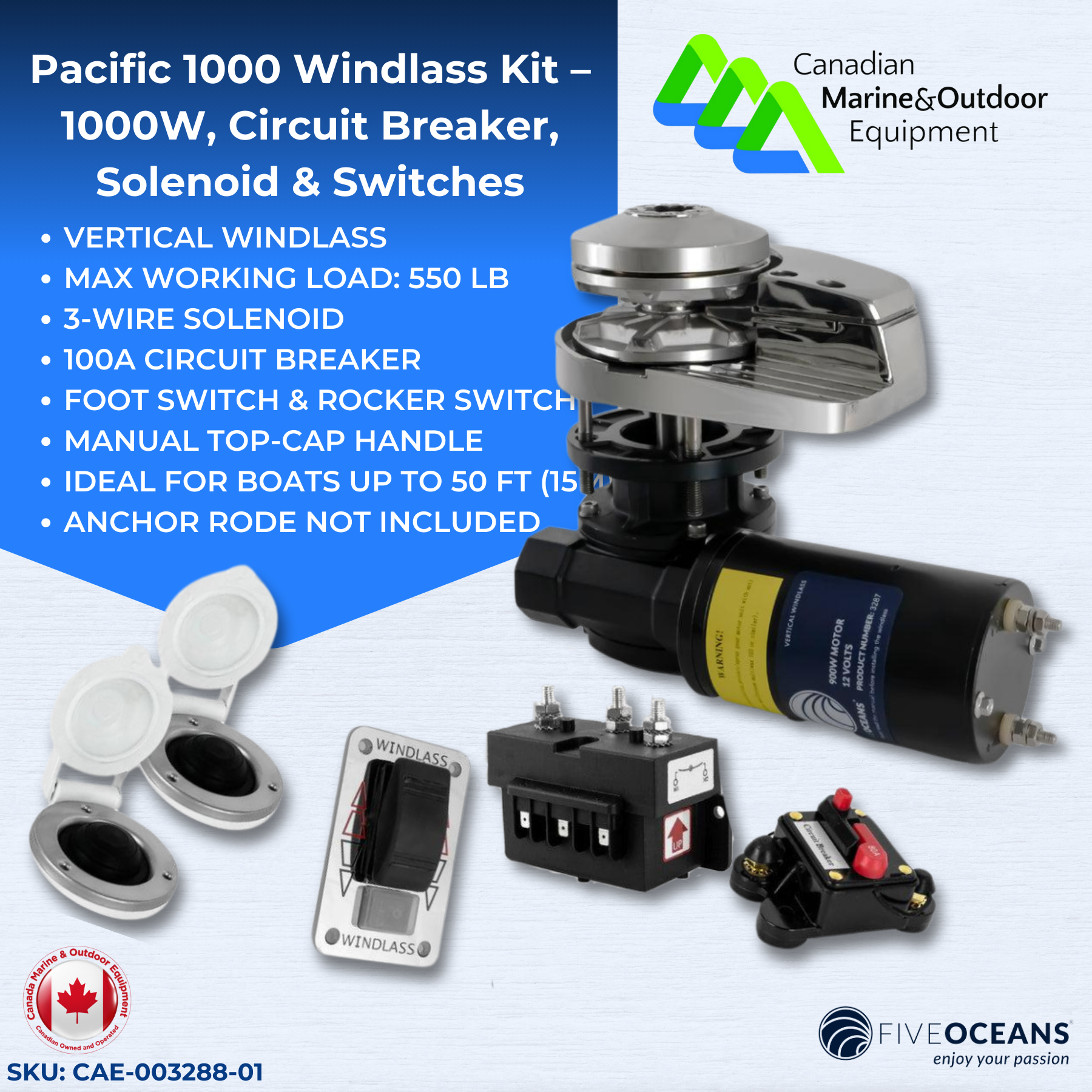 Pacific 1000 Windlass Kit – 1000W, Circuit Breaker, Solenoid & Switch | Canadian Marine & Outdoor Equipment