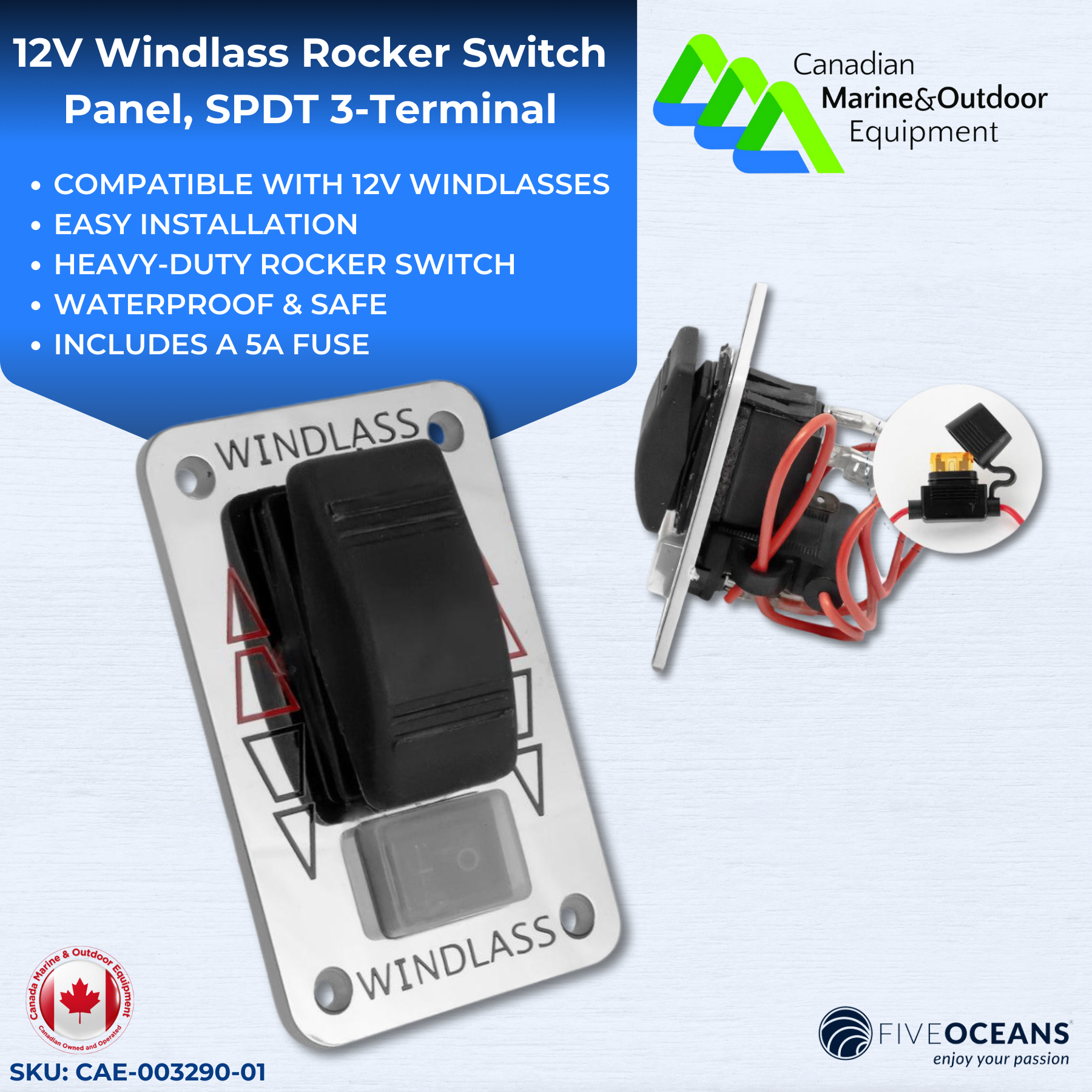 12V Windlass Rocker Switch Panel, SPDT 3-Terminal – Five Oceans | Canadian Marine & Outdoor Equipment