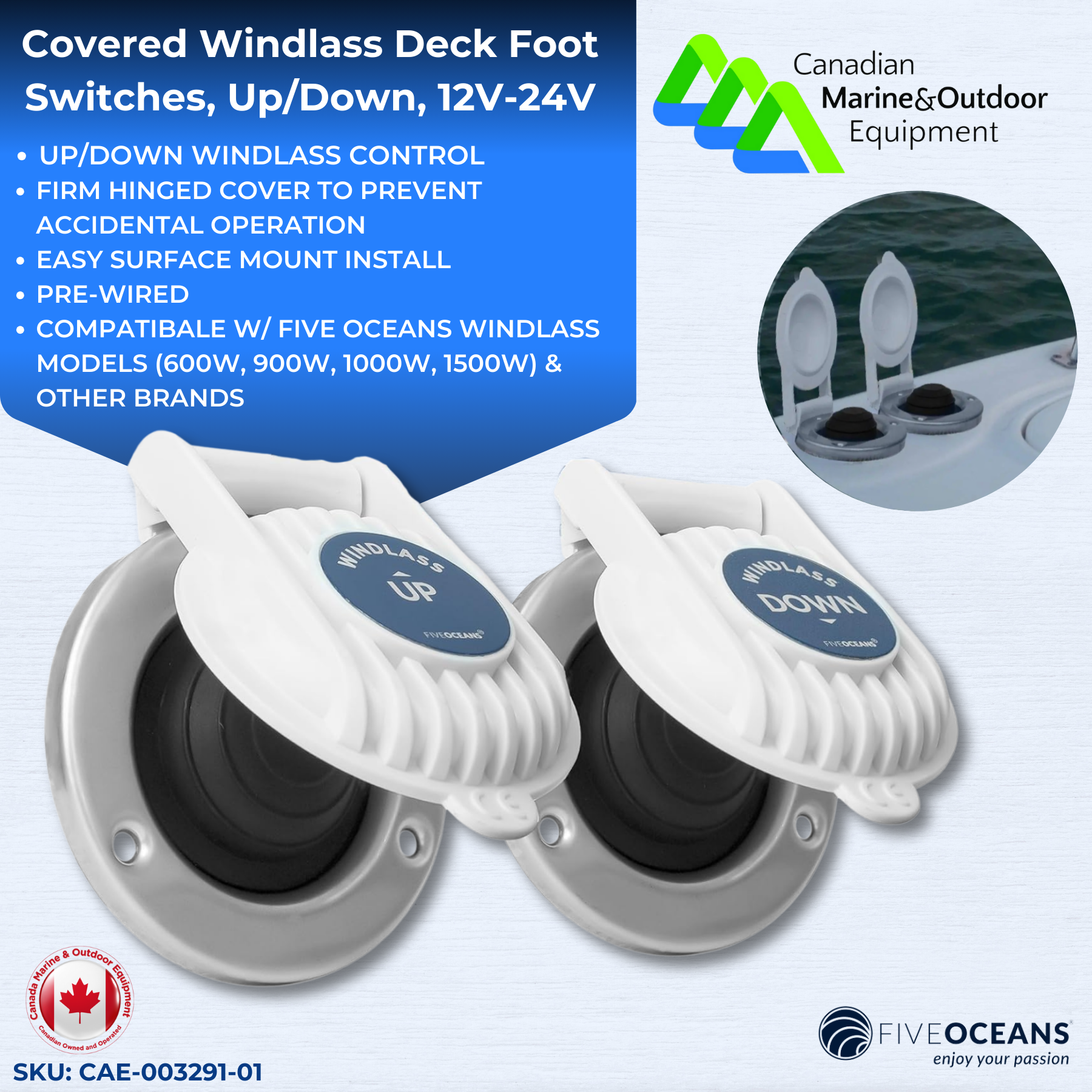 Covered Windlass Deck Foot Switches, Up/Down, 12V-24V | Five Oceans | Canadian Marine & Outdoor Equipment