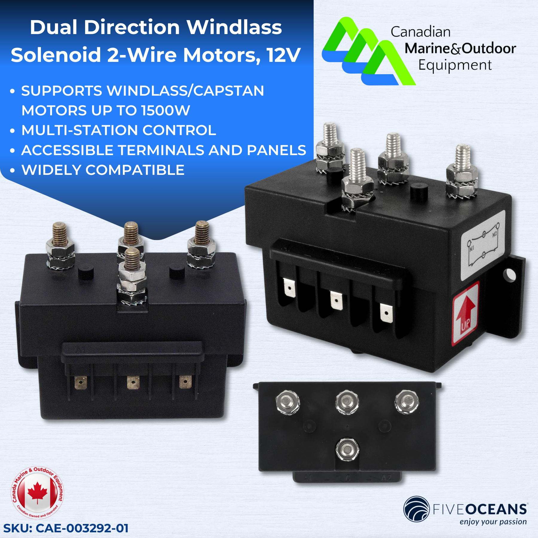 Dual-Direction Windlass Solenoid, 12V, 2-Wire Motor, 1500W - 0