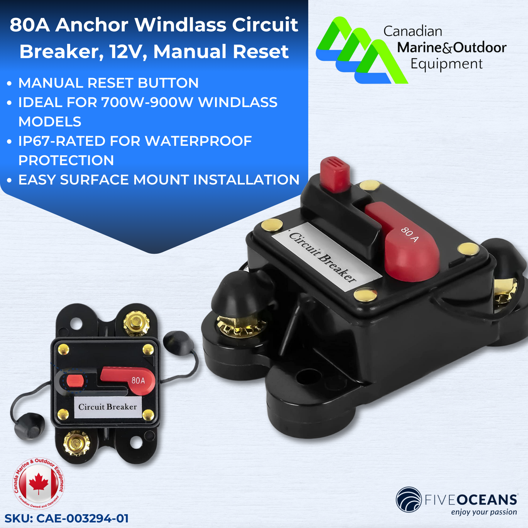 80A Anchor Windlass Circuit Breaker, 12V, Manual Reset - Five Oceans | Canadian Marine & Outdoor Equipment