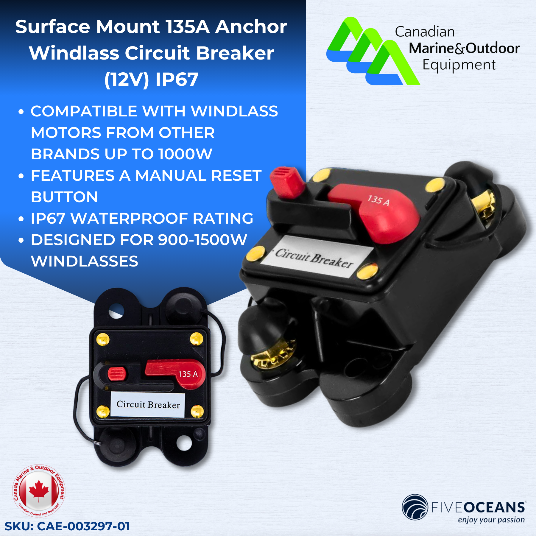 Surface Mount 135A Anchor Windlass Circuit Breaker(12V) IP67 | Canadian Marine & Outdoor Equipment