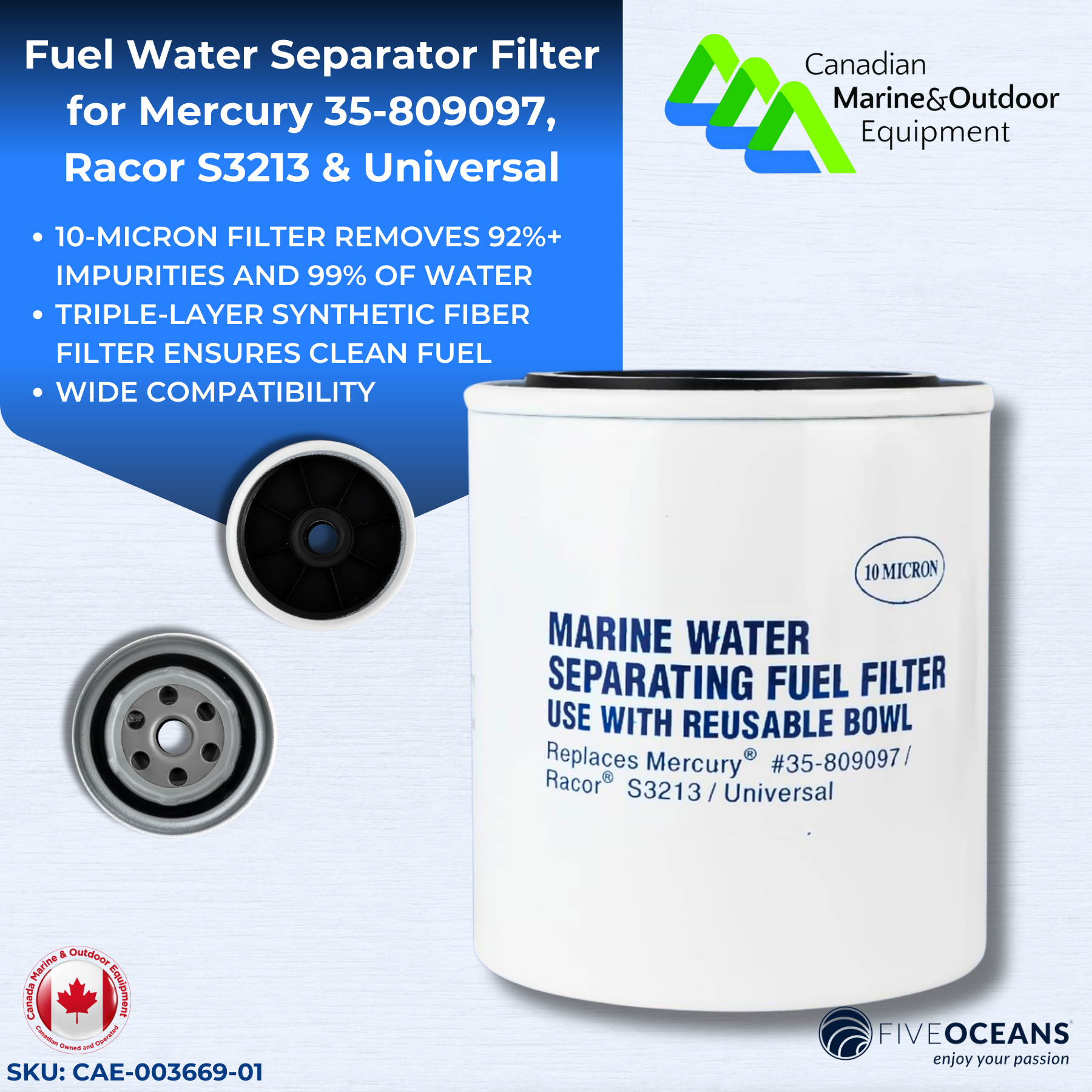 Fuel Water Separator Filter for Mercury 35-809097 RacorS3213 Universal | Canadian Marine & Outdoor Equipment