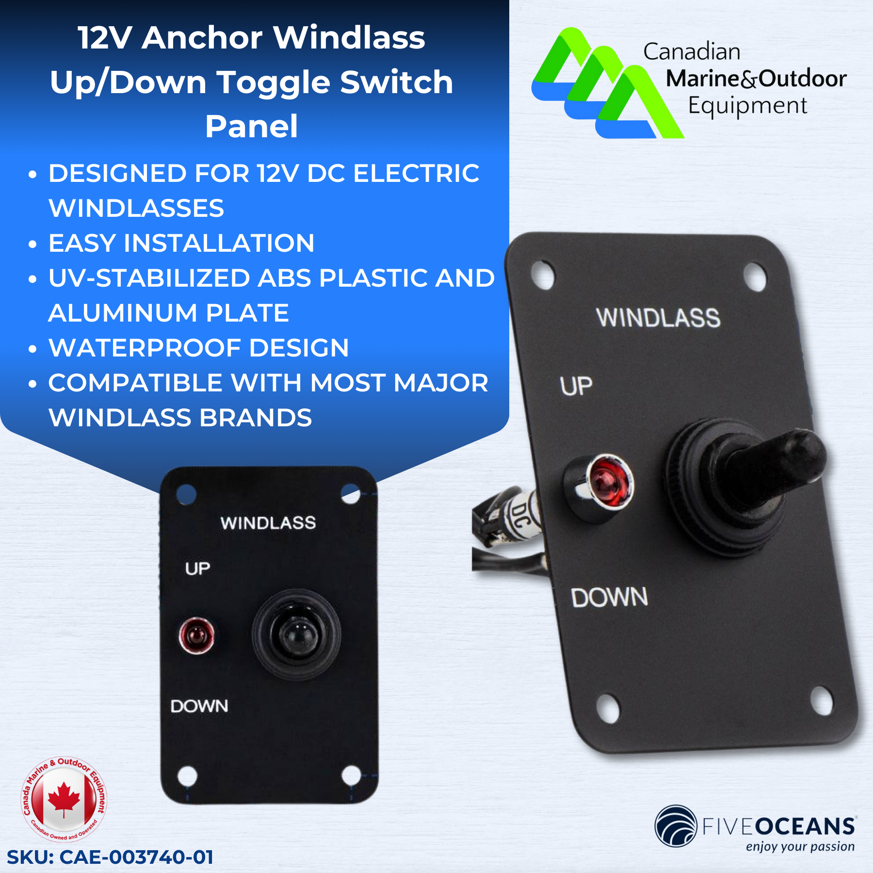 12V Anchor Windlass Up/Down Toggle Switch Panel | Five Oceans | Canadian Marine & Outdoor Equipment