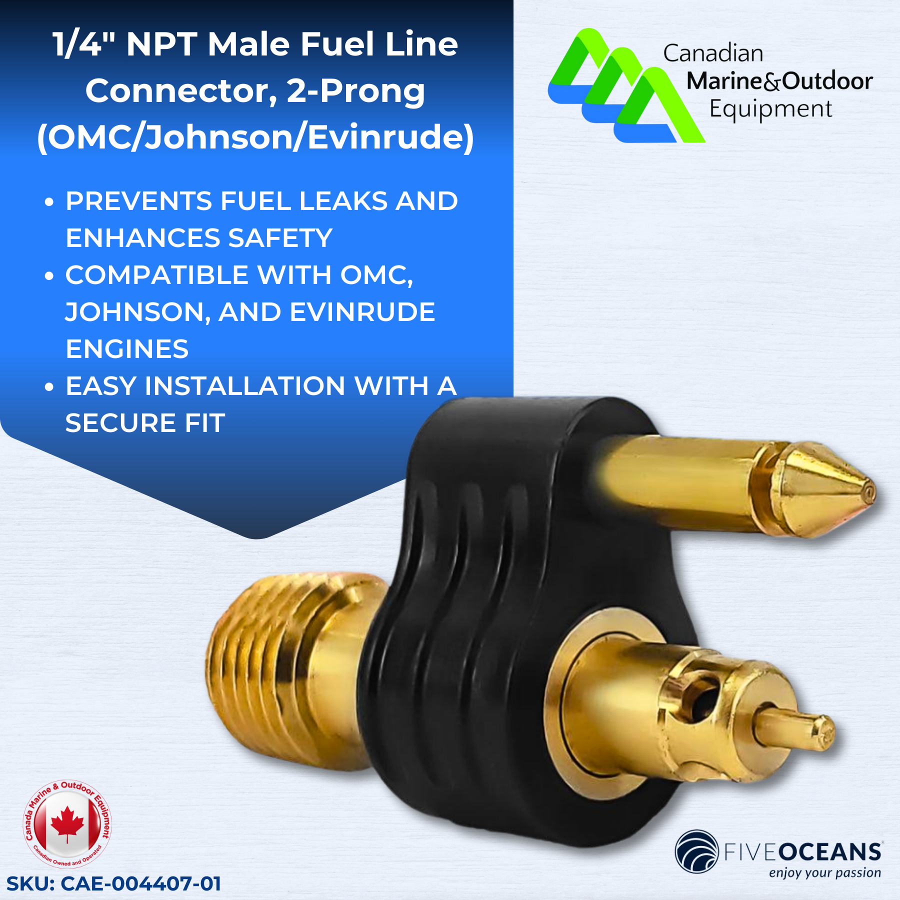 1/4" NPT Male Fuel Line Connector, 2-Prong – OMC/Johnson/Evinrude | Canadian Marine & Outdoor Equipment