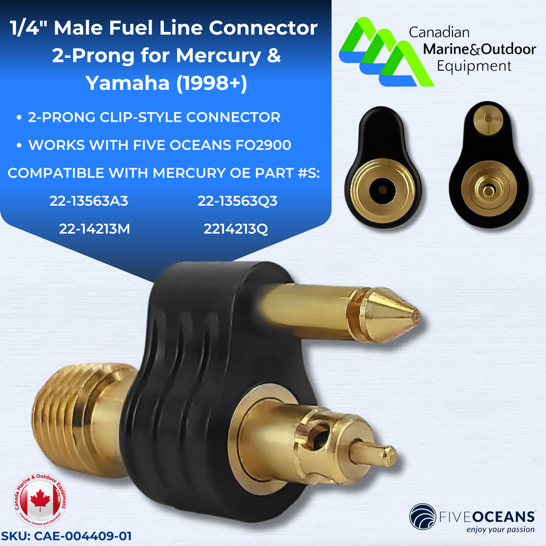 1/4" Male Fuel Line Connector 2-Prong for Mercury & Yamaha (1998+) | Canadian Marine & Outdoor Equipment