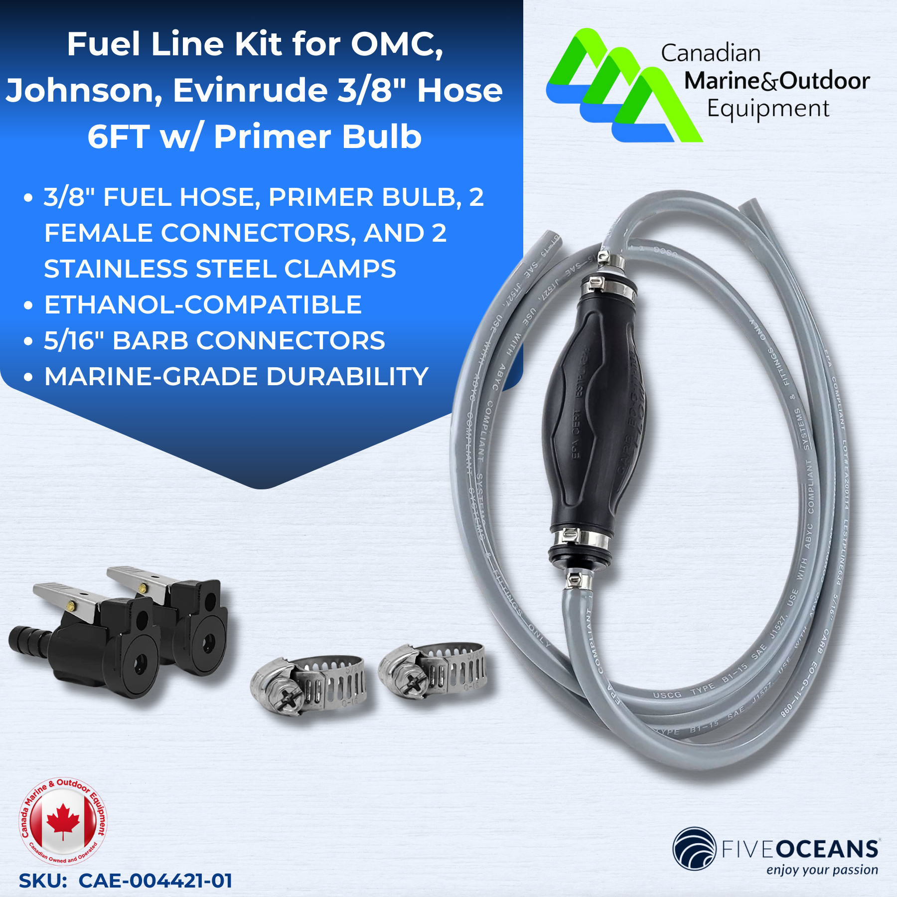 Fuel Line Kit for OMC, Johnson, Evinrude 3/8" Hose- 6FT w/ Primer Bulb | Canadian Marine & Outdoor Equipment