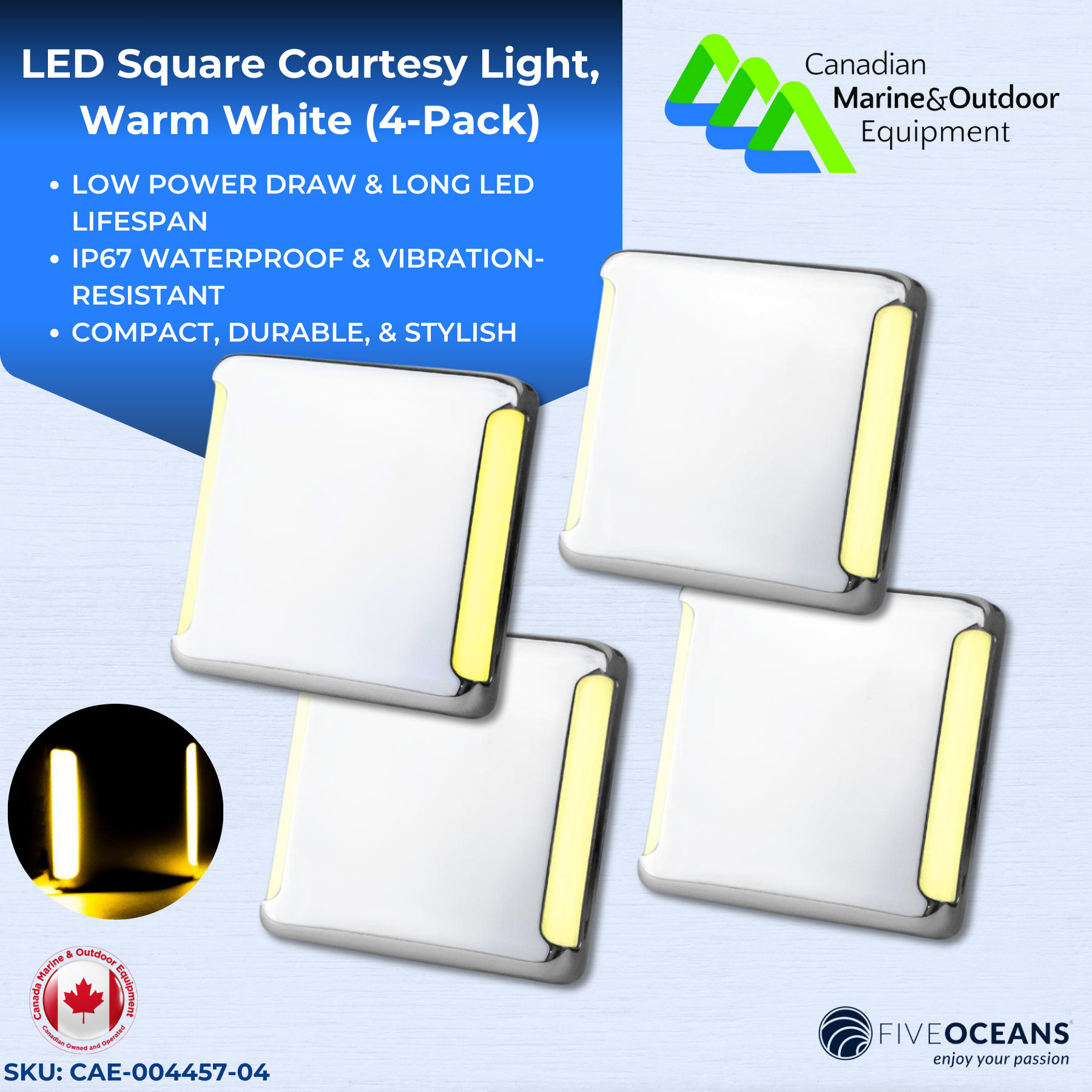 LED Square Courtesy Light, Warm White (4-Pack) - Five Oceans | Canadian Marine & Outdoor Equipment