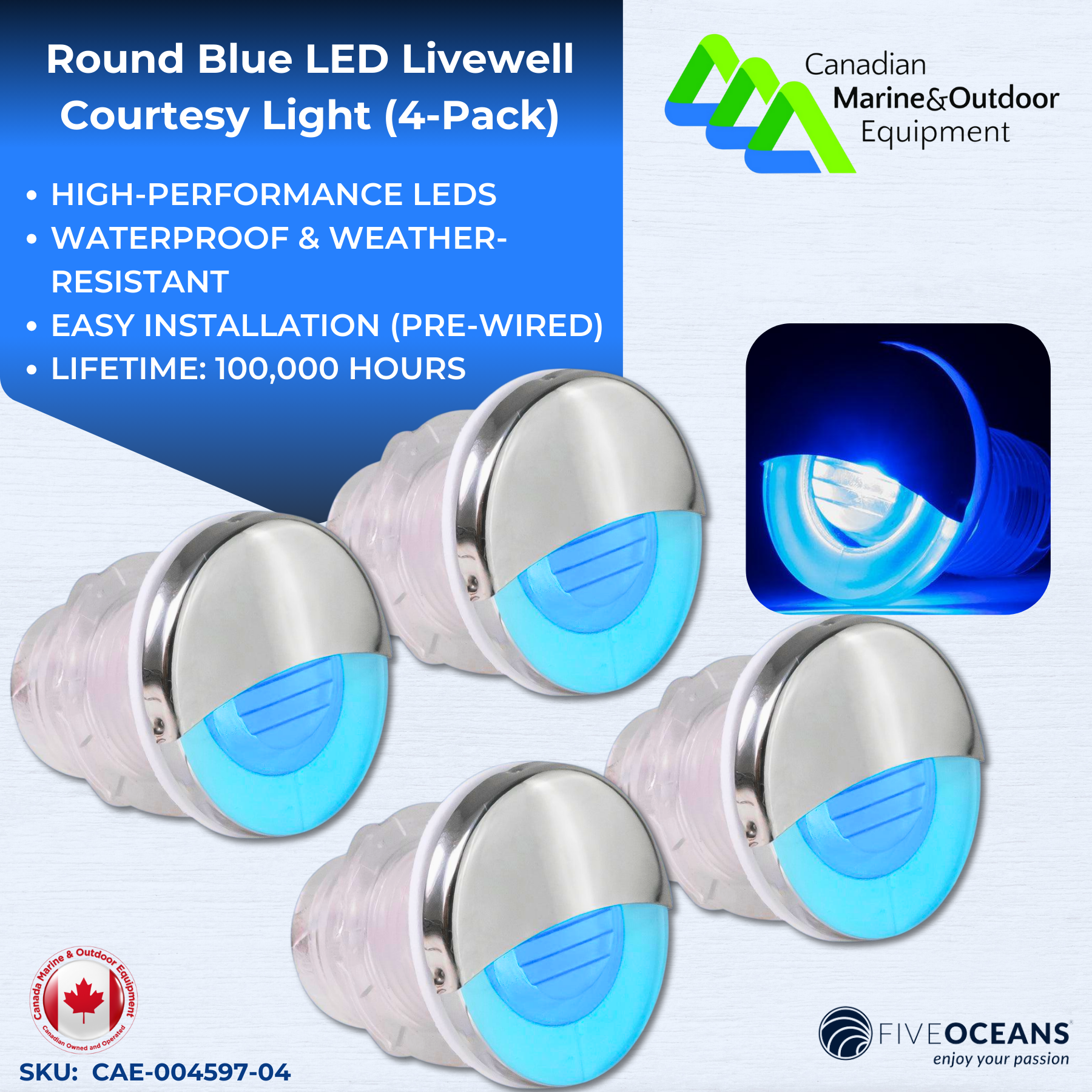 Round Blue LED Livewell Courtesy Light (4-Pack) – Boat/RV | Canadian Marine & Outdoor Equipment