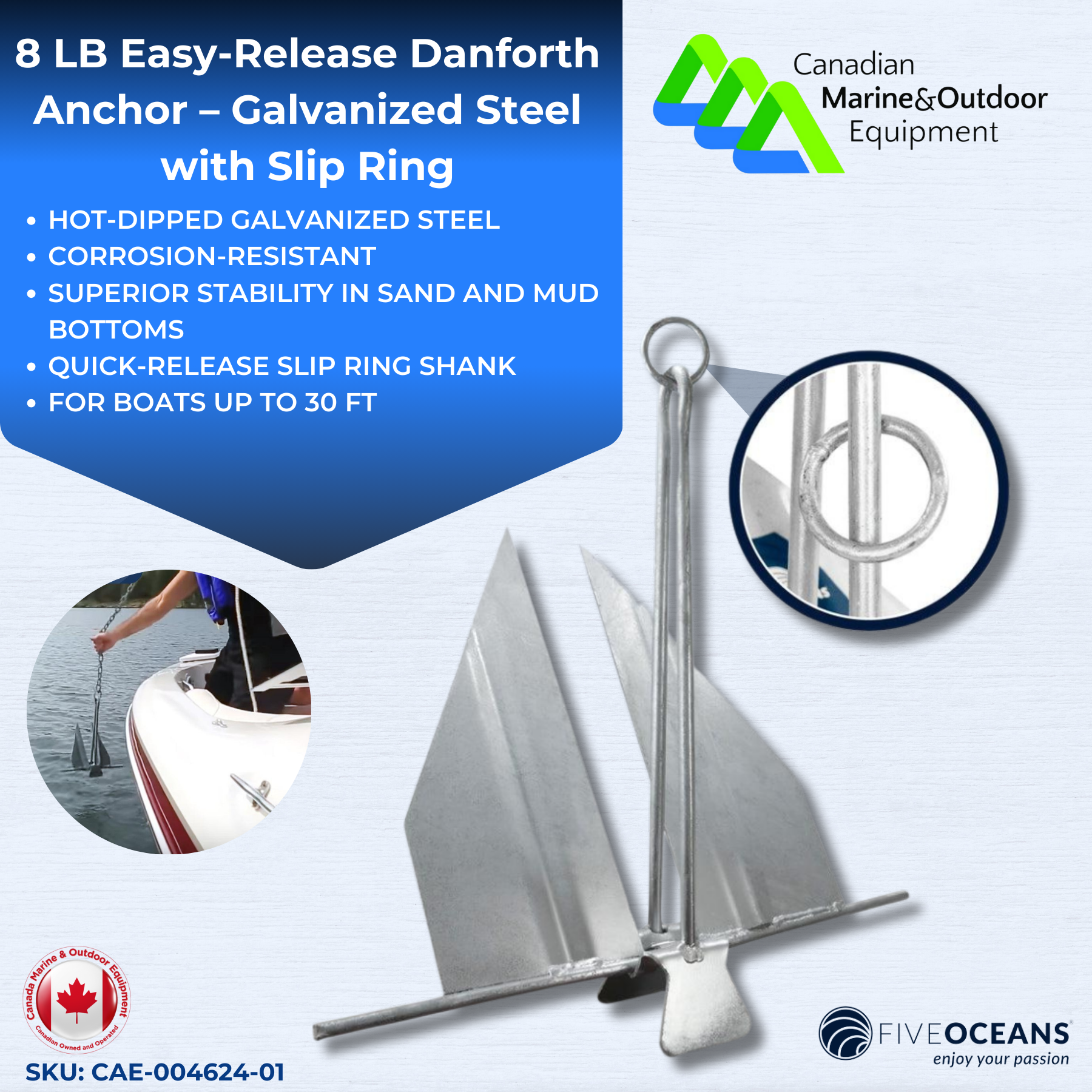 Danforth Anchor Series - 8lb Hot Dipped Steel with Slip-Ring Shank | Canadian Marine & Outdoor Equipment